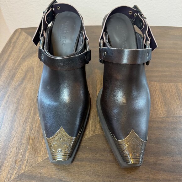 Sundance Shoes - Sundance Aymara Brown Leather Snip Toe Heeled Mules NWOT Sz 40